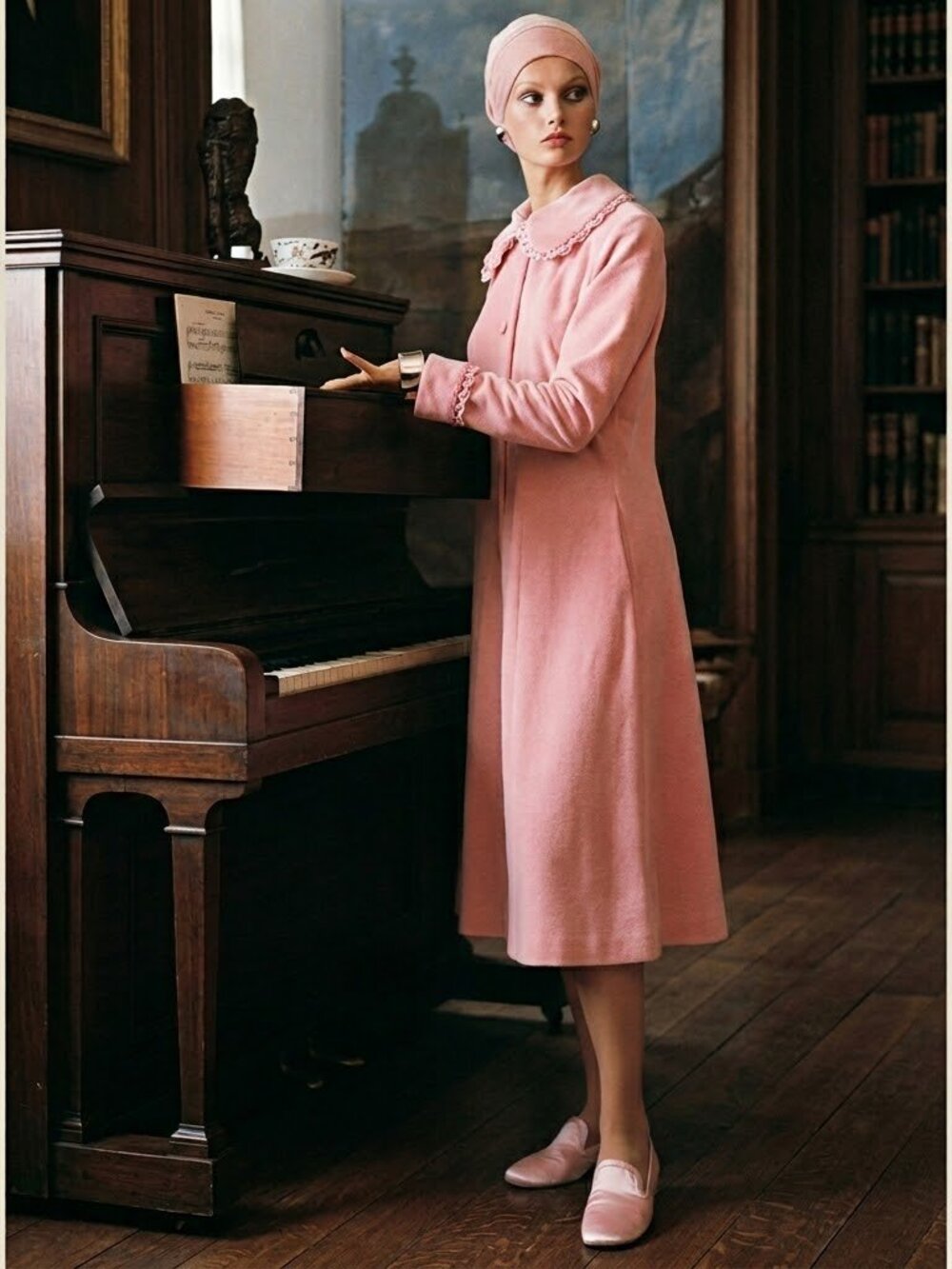 Schrank vintage long sleeve soft fleece nylon pink house coat robe, M